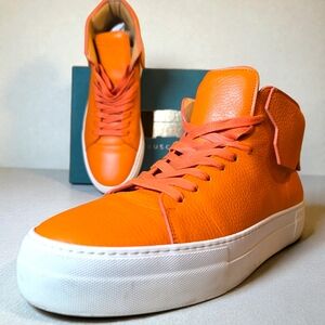 Buscemi Mens Orange High-Top Sneakers Leather Size 44 Full Inclusion